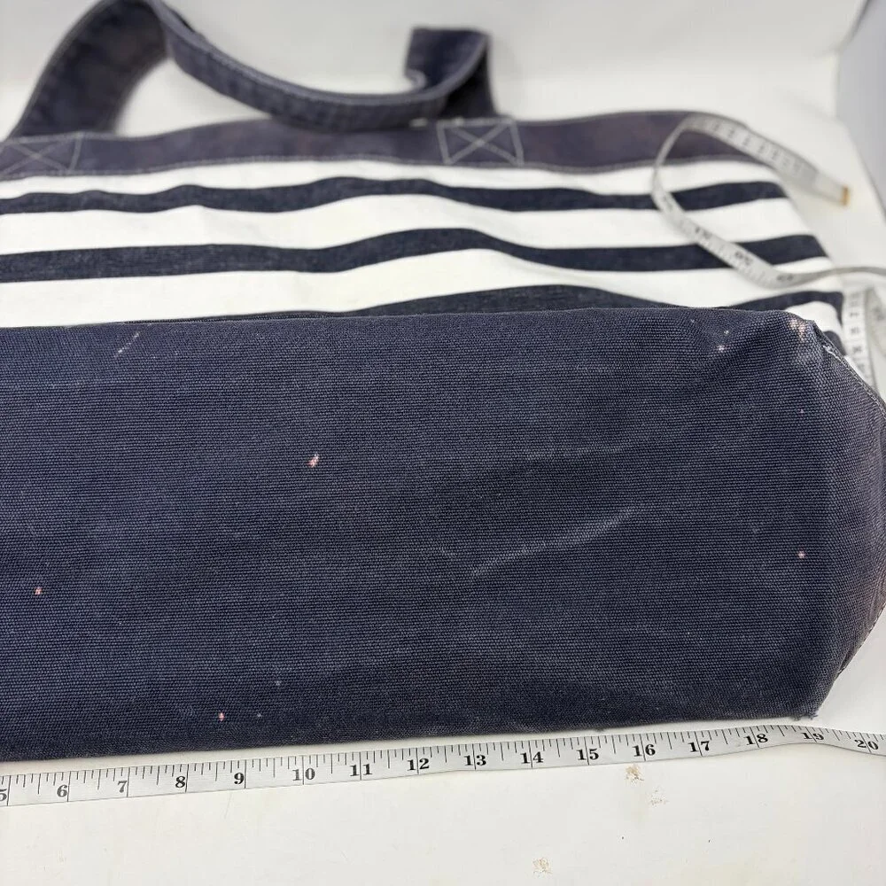 Pottery Barn Kids tote bag large blue white stripe preppy P pink monogram cotton
